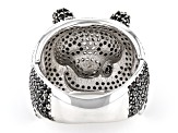 Pre-Owned Black Spinel With White Zircon Rhodium Over Sterling Silver Panda Ring 2.97ctw