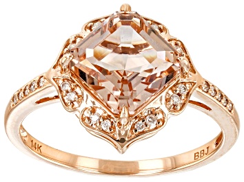 Picture of Pre-Owned Asscher Cut Morganite with White Diamond 14k Rose Gold Ring 2.58ctw