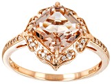 Pre-Owned Asscher Cut Morganite with White Diamond 14k Rose Gold Ring 2.58ctw