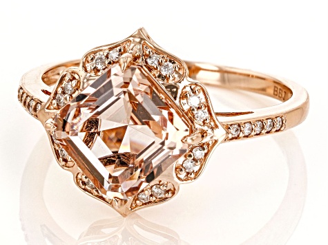 Pre-Owned Asscher Cut Morganite with White Diamond 14k Rose Gold Ring 2.58ctw