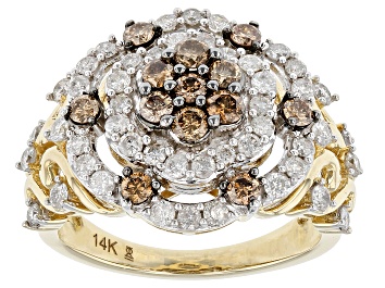 Picture of Pre-Owned White And Champagne Diamond 14k Yellow Gold Cluster Ring 1.50ctw