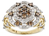 Pre-Owned White And Champagne Diamond 14k Yellow Gold Cluster Ring 1.50ctw