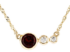 Pre-Owned Red Garnet And White Diamond 14k Yellow Gold January Birthstone Bar Necklace 0.70ctw