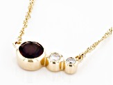 Pre-Owned Red Garnet And White Diamond 14k Yellow Gold January Birthstone Bar Necklace 0.70ctw