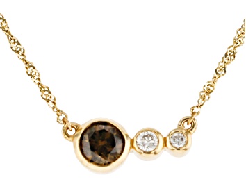 Picture of Pre-Owned Round Champagne And White Diamond 14k Yellow Gold April Birthstone Bar Necklace 0.50ctw