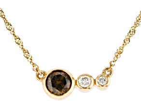 Pre-Owned Round Champagne And White Diamond 14k Yellow Gold April Birthstone Bar Necklace 0.50ctw