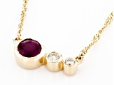 Pre-Owned Red Ruby And White Diamond 14k Yellow Gold July Birthstone Bar Necklace 0.70ctw