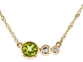 Pre-Owned Green Peridot And White Diamond 14k Yellow Gold August Birthstone Bar Necklace 0.56ctw