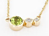Pre-Owned Green Peridot And White Diamond 14k Yellow Gold August Birthstone Bar Necklace 0.56ctw