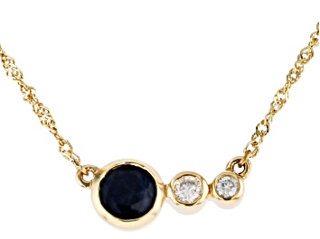 Picture of Pre-Owned Blue Sapphire And White Diamond 14k Yellow Gold September Birthstone Bar Necklace 0.82ctw
