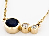 Pre-Owned Blue Sapphire And White Diamond 14k Yellow Gold September Birthstone Bar Necklace 0.82ctw