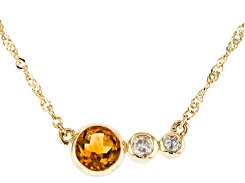 Picture of Pre-Owned Citrine And White Diamond 14k Yellow Gold November Birthstone Bar Necklace 0.47ctw