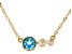 Pre-Owned Swiss Blue Topaz And White Diamond 14k Yellow Gold December Birthstone Bar Necklace 0.57ct