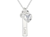 Pre-Owned Sterling Silver With White Cubic Zirconia Love Bar & Heart Pendant 18 Inch Cable Link Neck