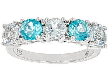 Picture of Pre-Owned Blue Aquamarine Rhodium Over Sterling Silver Band Ring 2.47ctw