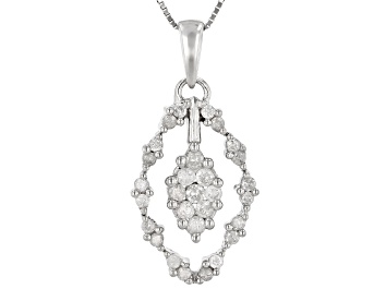 Picture of Pre-Owned White Diamond 10K White Gold Cluster Pendant With Chain 0.40ctw