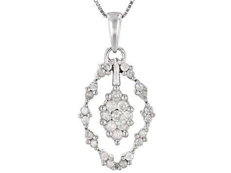Pre-Owned White Diamond 10K White Gold Cluster Pendant With Chain 0.40ctw
