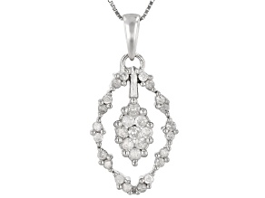 Pre-Owned White Diamond 10K White Gold Cluster Pendant With Chain 0.40ctw