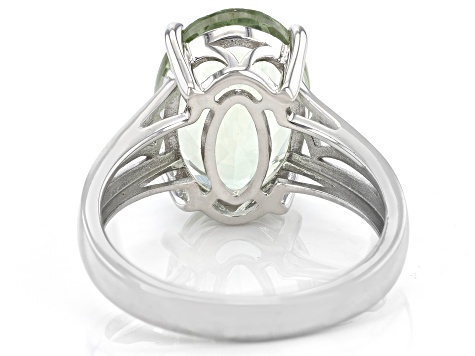 Pre-Owned Prasiolite Rhodium Over Sterling Silver Solitaire Ring 4.51ct