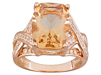 Picture of Pre-Owned Morganite Simulant & White Cubic Zirconia 18kt Rose Gold Over Silver 5.78ctw