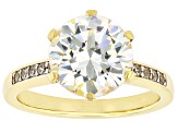 Pre-Owned Strontium Titanate And White Zircon 18k Yellow Gold Over Sterling Silver Ring 4.7