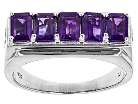 Pre-Owned Purple African Amethyst Rhodium Over Sterling Silver 5-Stone Men's Ring 2.52ctw