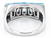 Pre-Owned Swiss Blue Topaz Rhodium Over Sterling Silver 5-Stone Men's Ring 3.09ctw