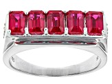 Pre-Owned Red Lab Created Ruby Rhodium Over Sterling Silver 5-Stone Men's Ring 2.67ctw