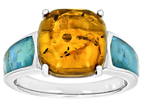 Pre-Owned Amber Rhodium Over Sterling Silver Ring