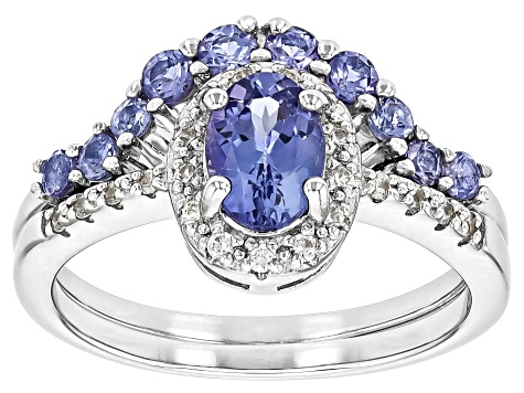 Pre-Owned Blue Tanzanite Rhodium Over Sterling Silver Ring Set 1.24ctw