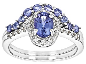 Pre-Owned Blue Tanzanite Rhodium Over Sterling Silver Ring Set 1.24ctw