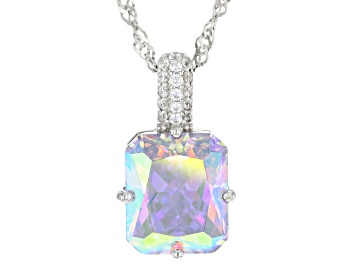 Picture of Pre-Owned Aurora Borealis And White Cubic Zirconia Rhodium Over Sterling Silver Pendant With Chain 1
