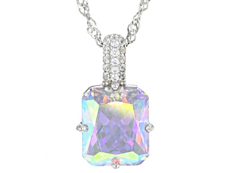 Pre-Owned Aurora Borealis And White Cubic Zirconia Rhodium Over Sterling Silver Pendant With Chain 1