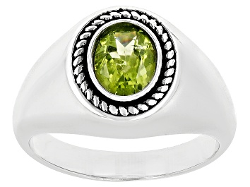 Picture of Pre-Owned Green Peridot Rhodium Over Sterling Silver Men's Solitaire Ring 1.15ct