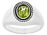 Pre-Owned Green Peridot Rhodium Over Sterling Silver Men's Solitaire Ring 1.15ct