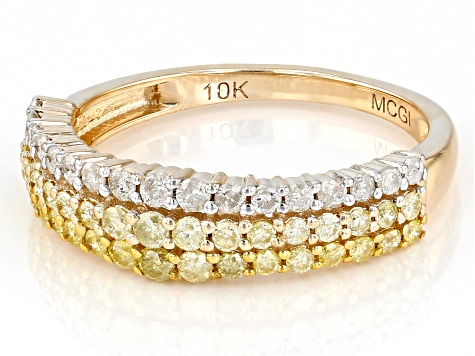 Pre-Owned Shades Of Yellow And White Diamond 10k Yellow Gold Multi-Row Band Ring 0.70ctw