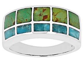 Pre-Owned Green & Blue Turquoise Rhodium Over Silver Band Ring