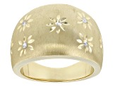 Pre-Owned 10k Yellow Gold & Rhodium Over 10k Yellow Gold Diamond-Cut Flower Design Domed Ring