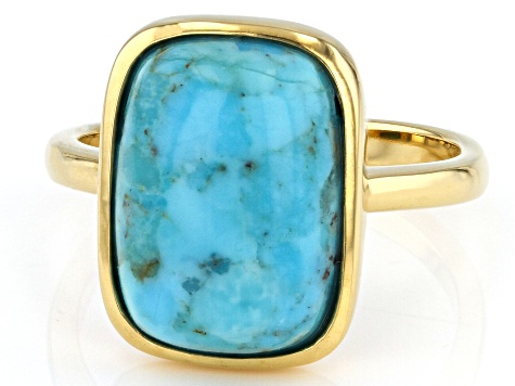 Pre-Owned Blue Turquoise With 18k Yellow Gold Over Sterling Silver Ring