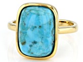 Pre-Owned Blue Turquoise With 18k Yellow Gold Over Sterling Silver Ring