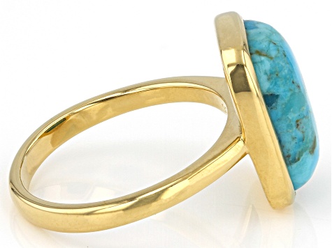 Pre-Owned Blue Turquoise With 18k Yellow Gold Over Sterling Silver Ring