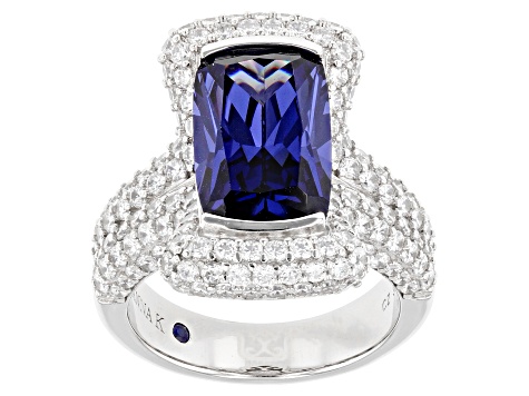 Pre-Owned Blue And White Cubic Zirconia Platineve Ring 13.08ctw