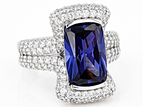 Pre-Owned Blue And White Cubic Zirconia Platineve Ring 13.08ctw