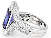 Pre-Owned Blue And White Cubic Zirconia Platineve Ring 13.08ctw