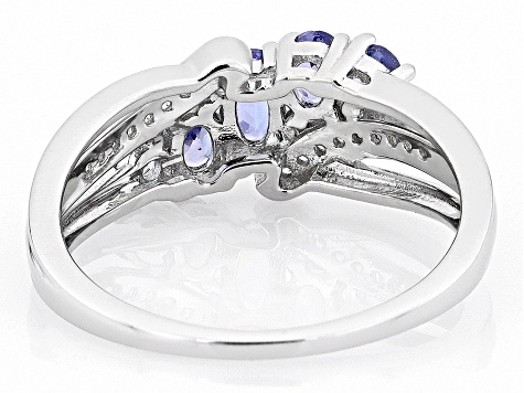 Pre-Owned Blue Tanzanite Rhodium Over Sterling Silver Bypass Ring 0.72ctw