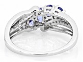 Pre-Owned Blue Tanzanite Rhodium Over Sterling Silver Bypass Ring 0.72ctw