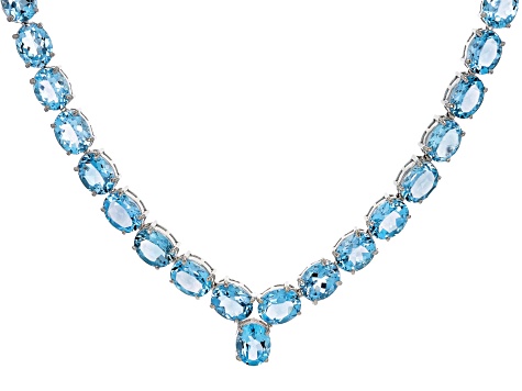 Pre-Owned Sky Blue Topaz Rhodium Over Sterling Silver Necklace 55.00ctw