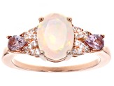 Pre-Owned Ethiopian Opal with Color Shift Garnet and White Zircon 18k Rose Gold Over Silver Ring