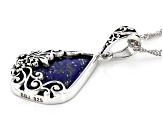 Pre-Owned Blue Lapis Lazuli Rhodium Over Sterling Silver Pendant With Chain