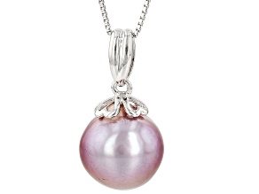 Pre-Owned Purple Cultured Kasumiga Pearl Rhodium Over Sterling Silver Pendant With Chain